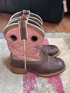 Durango Brown Leather Girls Cowboy Boots with Pink Accents